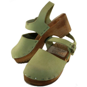 Tessa Children's Closed Toe Moa Sandal in Lime Green Suede