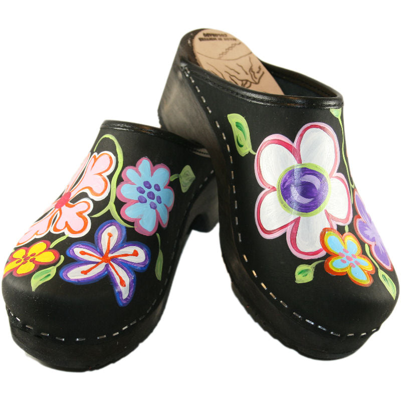 Kid's Black Oil Christy Hand Painted Clogs