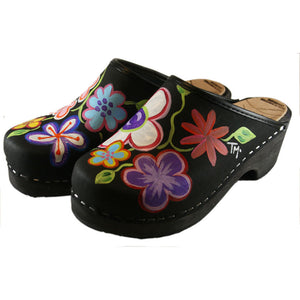 Children's Hand Painted Black Oil Christy Clogs