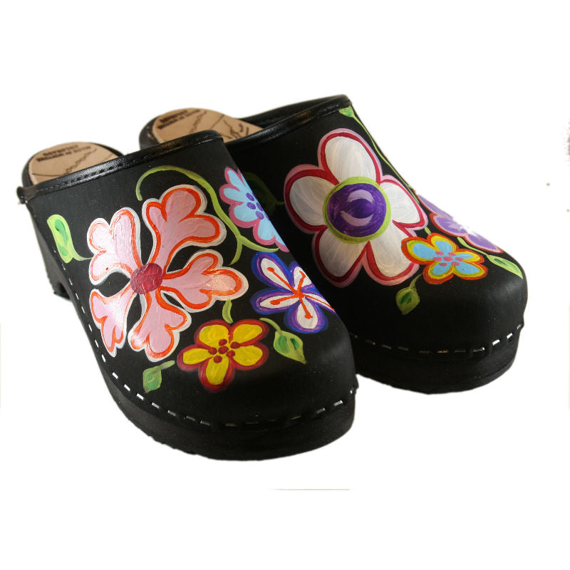 Hand Painted Black Oil Christy Children's Clogs
