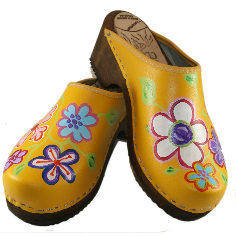 Kid's Hand Painted Yellow Christy Clogs