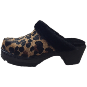 Leopard Printed Pony Shearling Lined Mountain Clogs