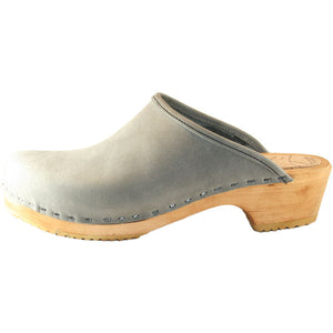 Men's Traditional Heel Gray  Leather Clog