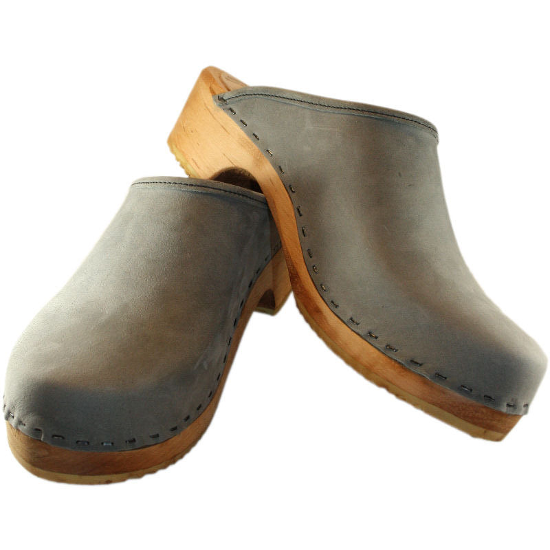 Gray Leather Traditional Heel Men's Clog