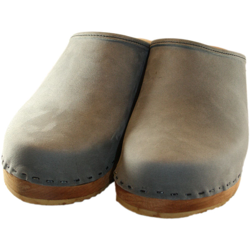 Traditional Heel Gray  Leather  Plain Clog
