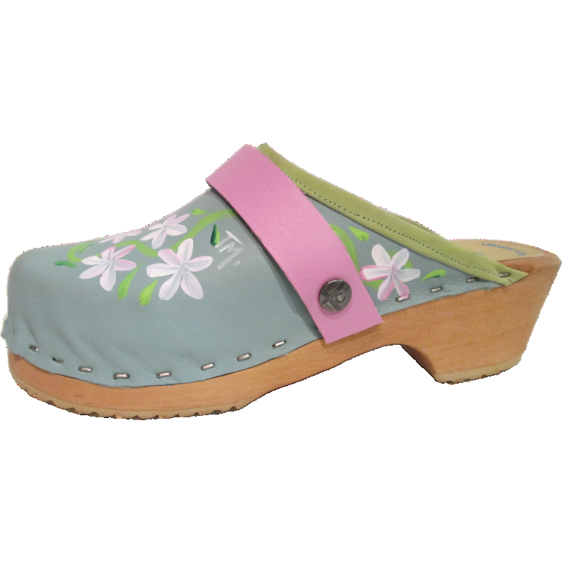 Children's hand painted Tessa Clogs in our Turquoise Axelina design