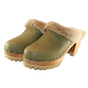 Military Olive High Heel Mountain lined with Otter Brown Shearling