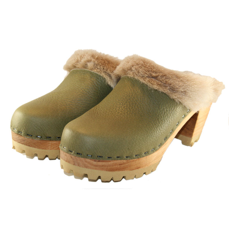 Military Olive High Heel Mountain lined with Otter Brown Shearling