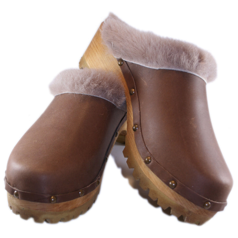 Shearlin lined Milk Chocolate Brown Leather  Mountain Clogs