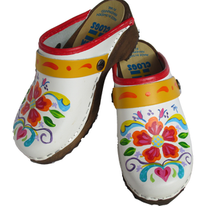 Traditional Heel White Hand painted Petra Clog
