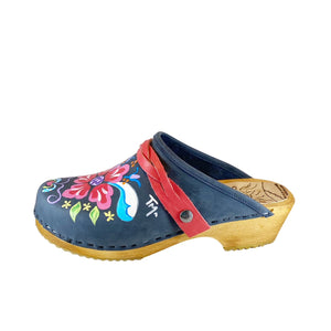 Traditional Heel Denim Blue Petra with Coral Red Braided Strap
