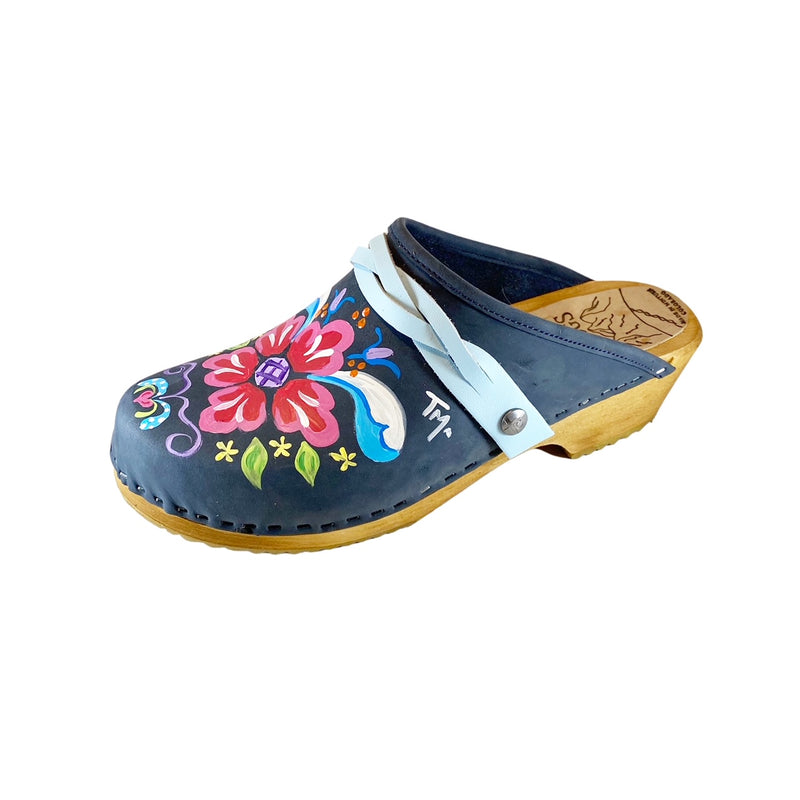 Traditional Heel Denim Blue Petra with Light Blue Braided Strap