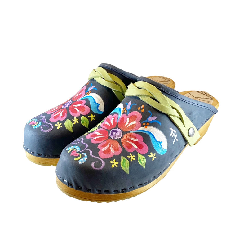 Traditional Heel Denim Blue Petra with Lime Green Braided Strap