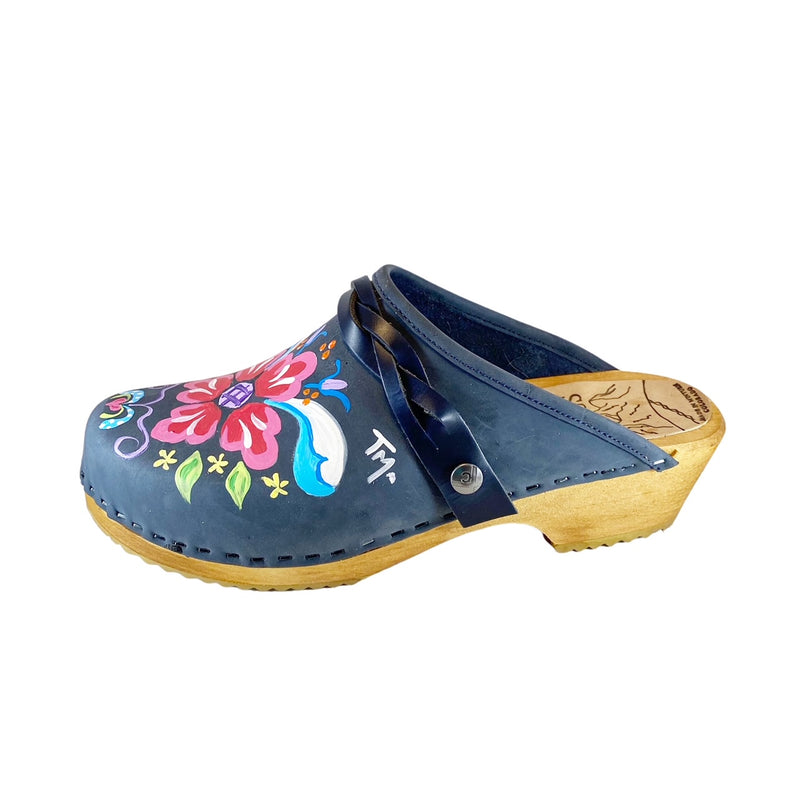 Traditional Heel Denim Blue Petra with Navy Braided Strap