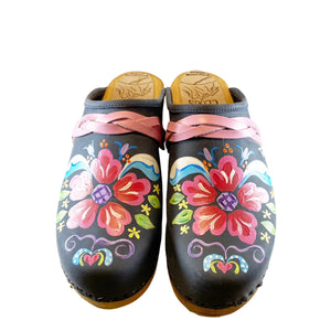 Traditional Heel Denim Blue Petra with Rose Pink Braided Strap