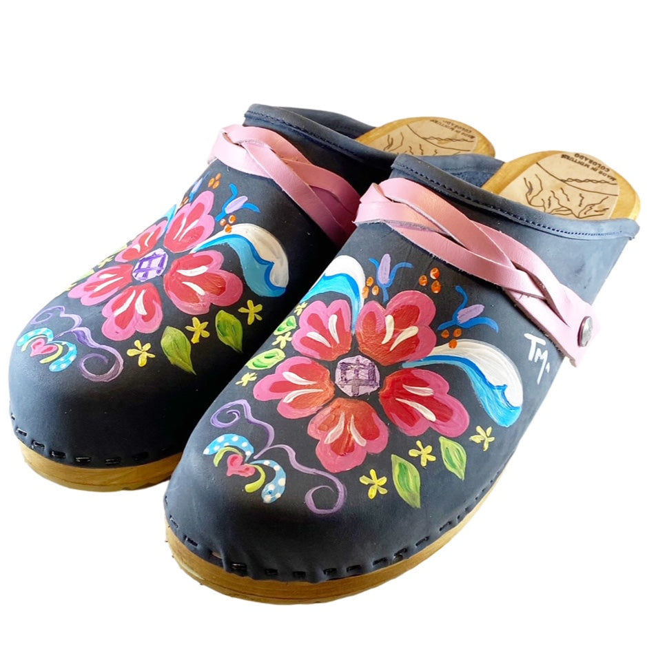 Traditional Heel Denim Blue Petra with Rose Pink Braided Strap
