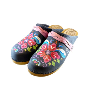 Traditional Heel Denim Blue Petra with Rose Pink Braided Strap