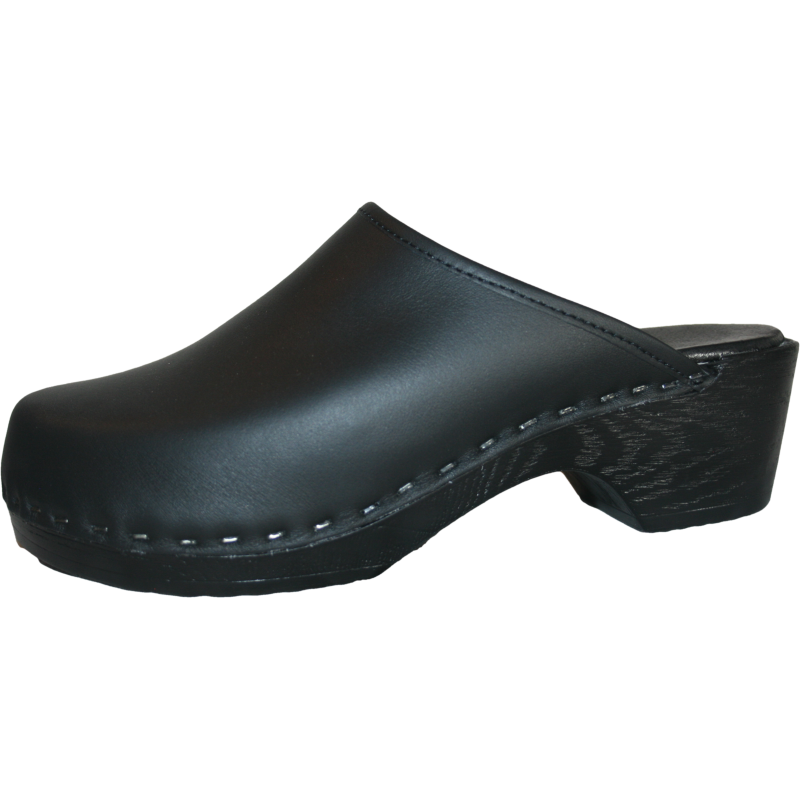 FLEX Solid Plain Black Tessa Clogs in a polyurethane sole