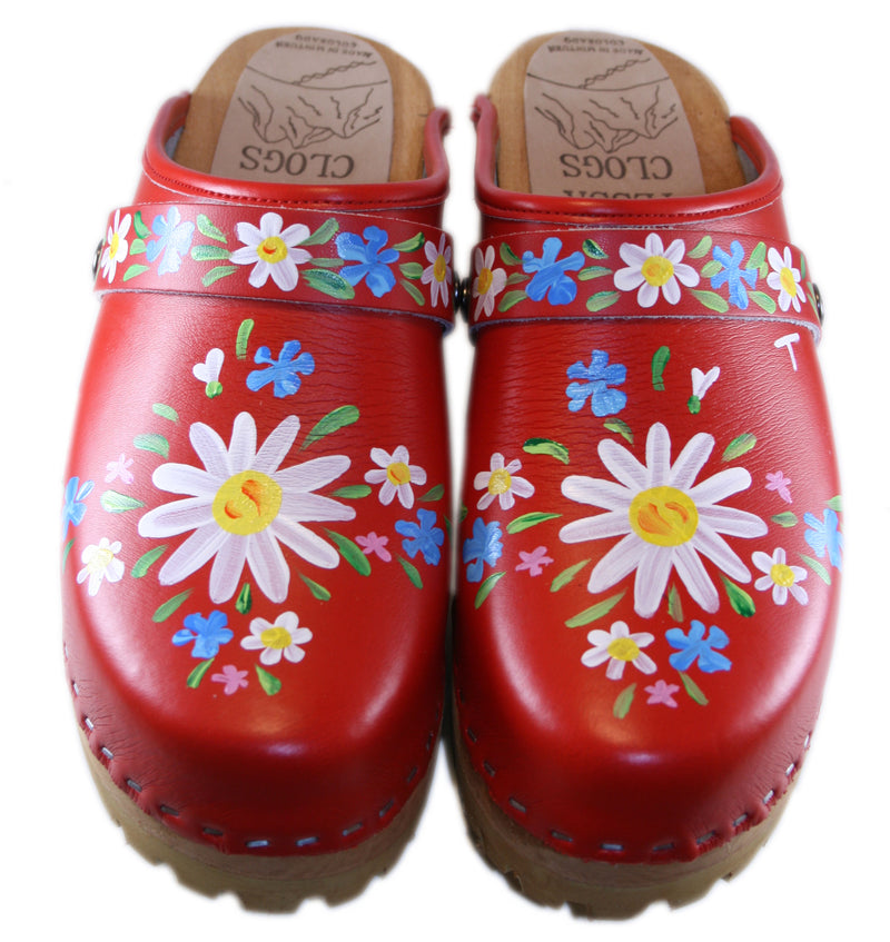 Red Hand painted Mountan Clogs