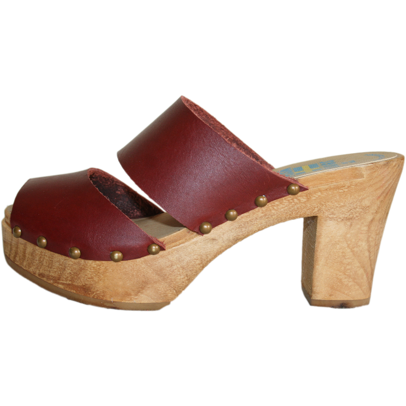 Ultimate High Two Strap Sandal in Red Mahogany Leather,