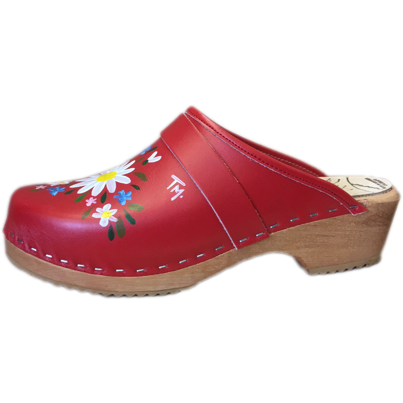 Red shop heeled clogs