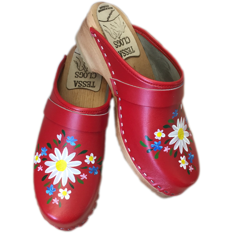 Traditional Heel Hand Painted Red Malin Clogs