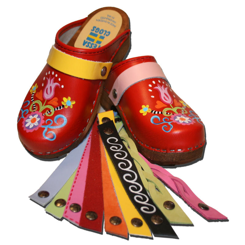 Traditional Heel Red Handpainted Rebecca Clog