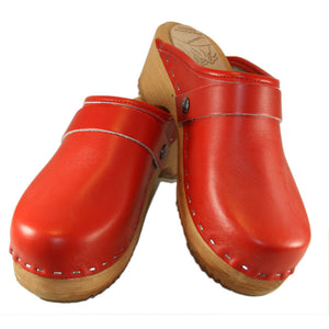 Men's Red Traditional Heel Wooden Clogs