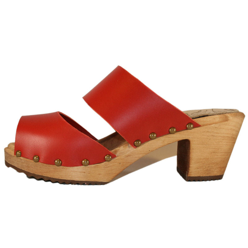 Red Vegetable Tanned High Heel Two Strap Sandal