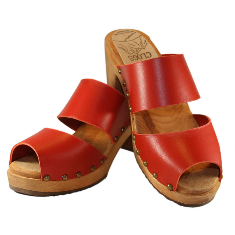 High Heel Two Strap Sandal in Vegetable Tanned Leather