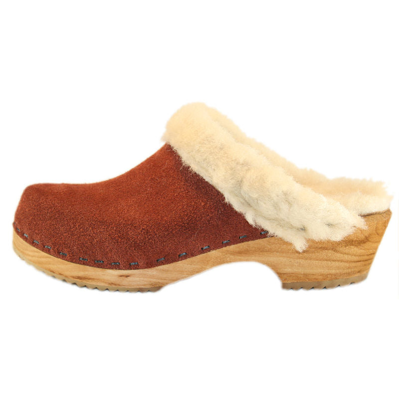 Traditional Heel Rust Suede Shearling