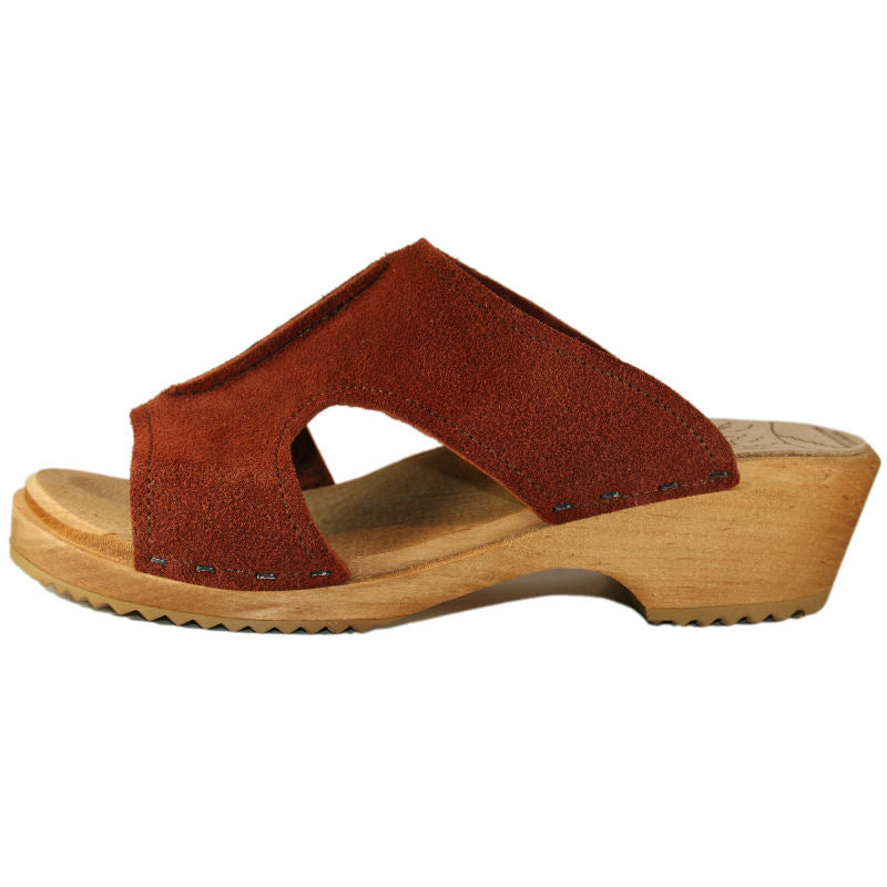 Tessaclogs Birgit Sandal in Rust Suede on a Traditional Heel