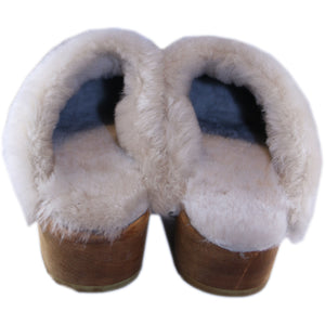 Traditional Heel Saddle Tan Buffalo Suede Beige Shearling lined clogs with Decorative Nails