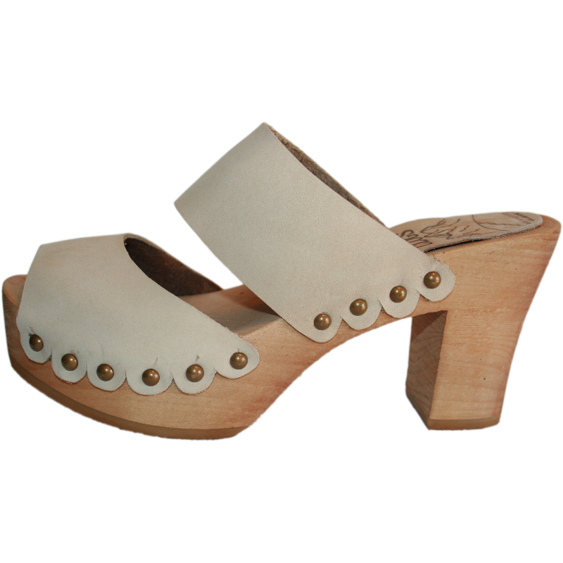 Ultimate High Two Strap Sandal with Scalloped edge in Sand Nubuck