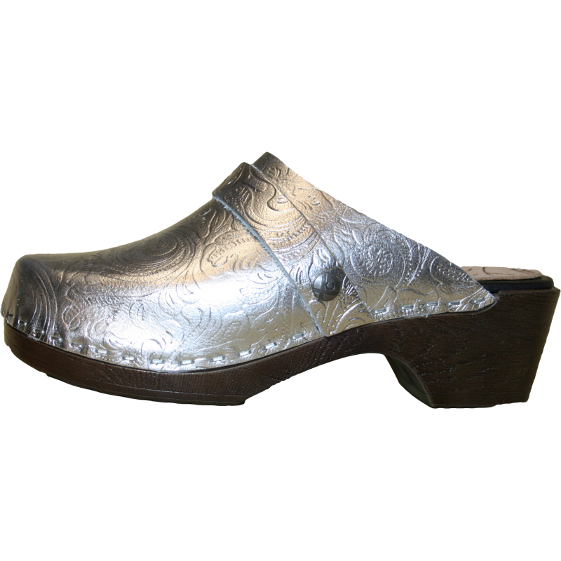 Flexible Tessa Clog in limited edition Silver embossed leather