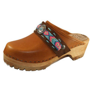 Sunrise Oil Tanned Leather Mountain Clogs with Limited Edition Boho Strap Willow