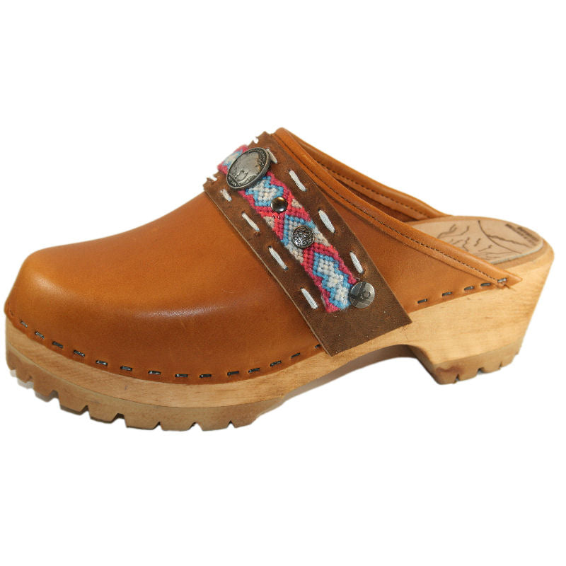 Sunrise Oil Tanned Leather Mountain Clogs with Limited Edition Boho Strap Clementine