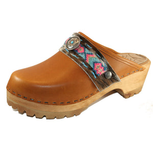 Sunrise Oil Tanned Leather Mountain Clogs with Limited Edition Boho Strap Pony Willow
