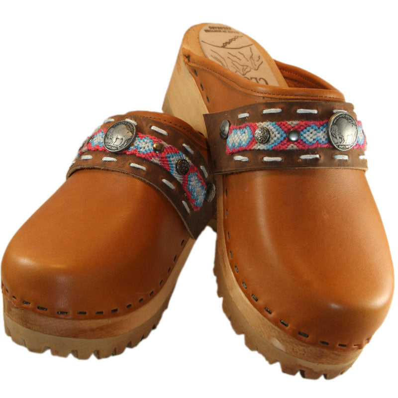 Sunrise Oil Tanned Leather Mountain Clogs with Limited Edition Boho Strap Clementine