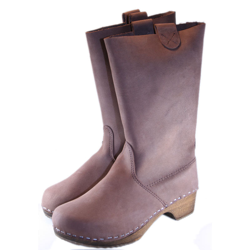 Brown Oil Tanned Leather Clog Boots
