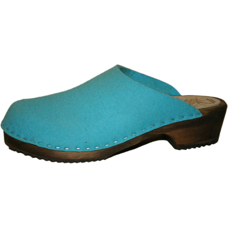 Tessa Traditional Heel Felt Wool Clog in Turquoise