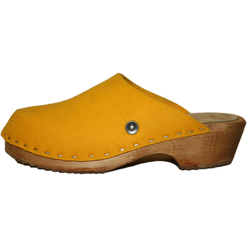 Traditional Heel Tessa Clogs in Yellow Felt Wool