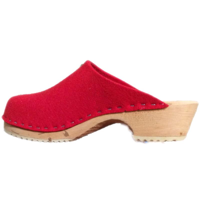 Tessa Clogs Traditional Heel Fire Engine Red Felt Wool 