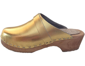 Traditional Heel Gold Tessa Clogs