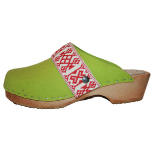 Traditional Heel Lime Green Wool with Ribbon Snap Strap