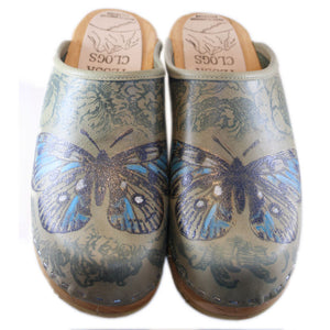 Traditional Heel Sage Green Blue Butterfly