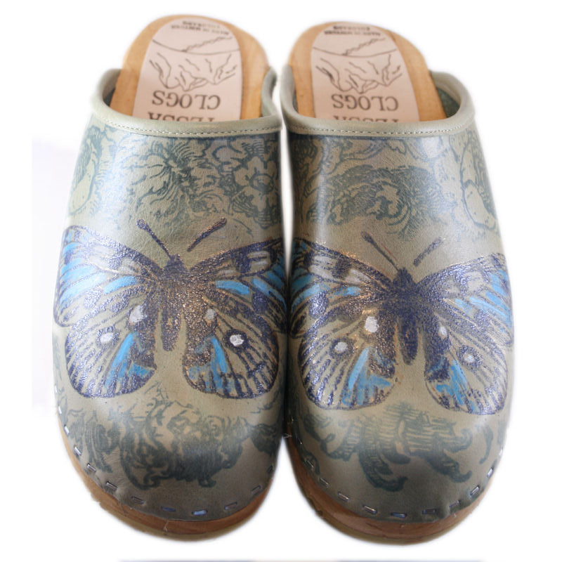 Traditional Heel Sage Green Blue Butterfly