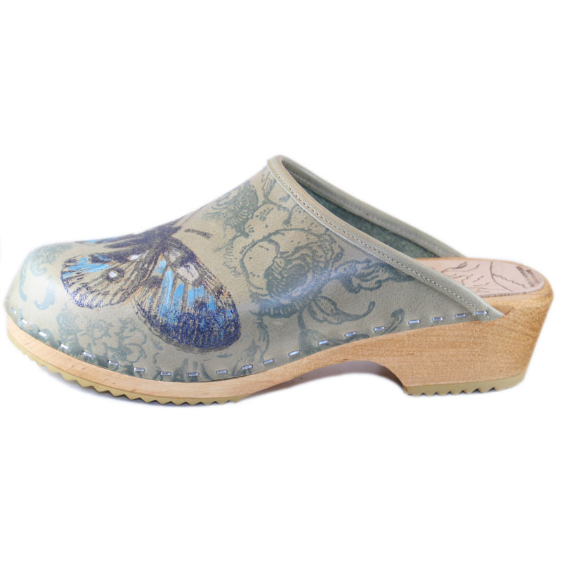 Traditional Heel Sage Green Blue Butterfly