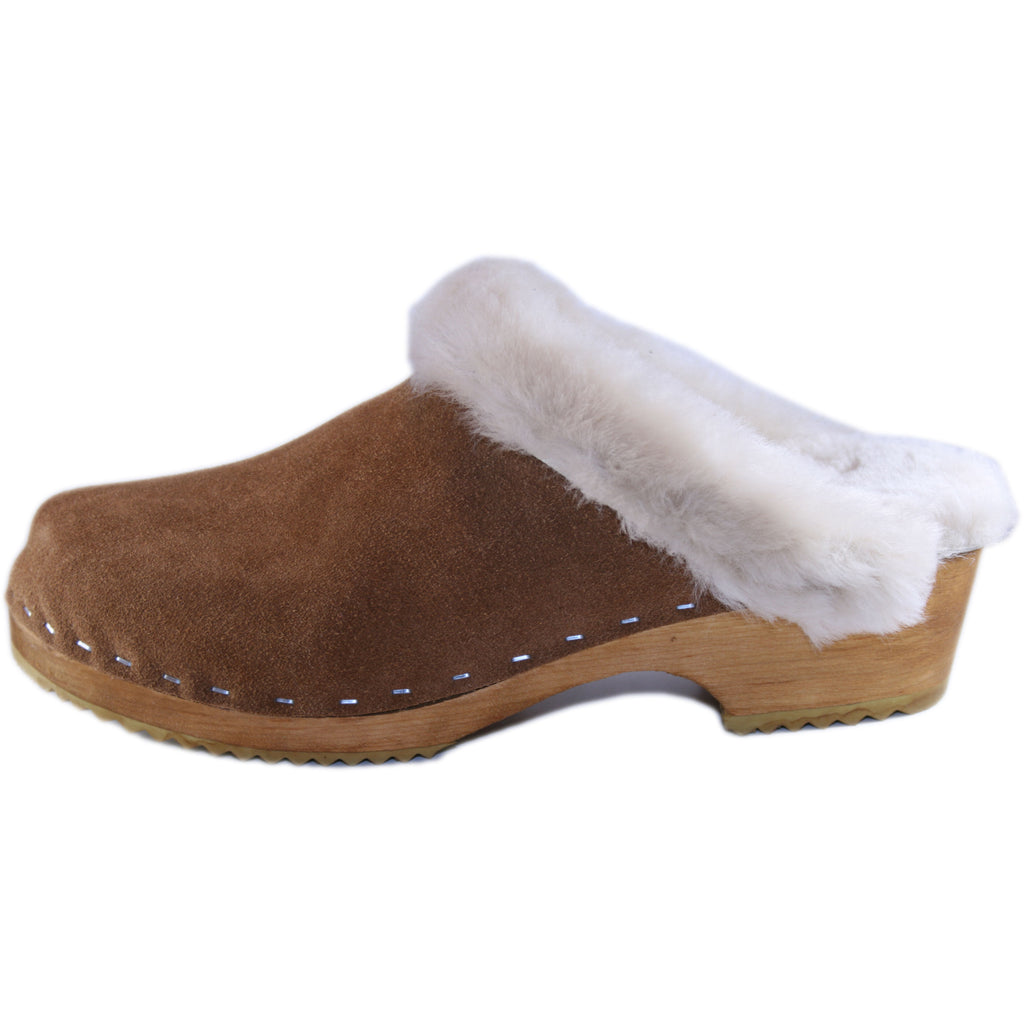 Traditional Heel Saddle Tan Suede Shearling