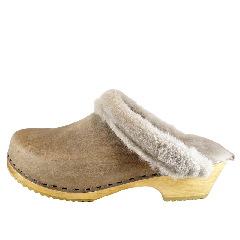 Tobacco Oil Tanned traditional Heel with Taupe Shearling